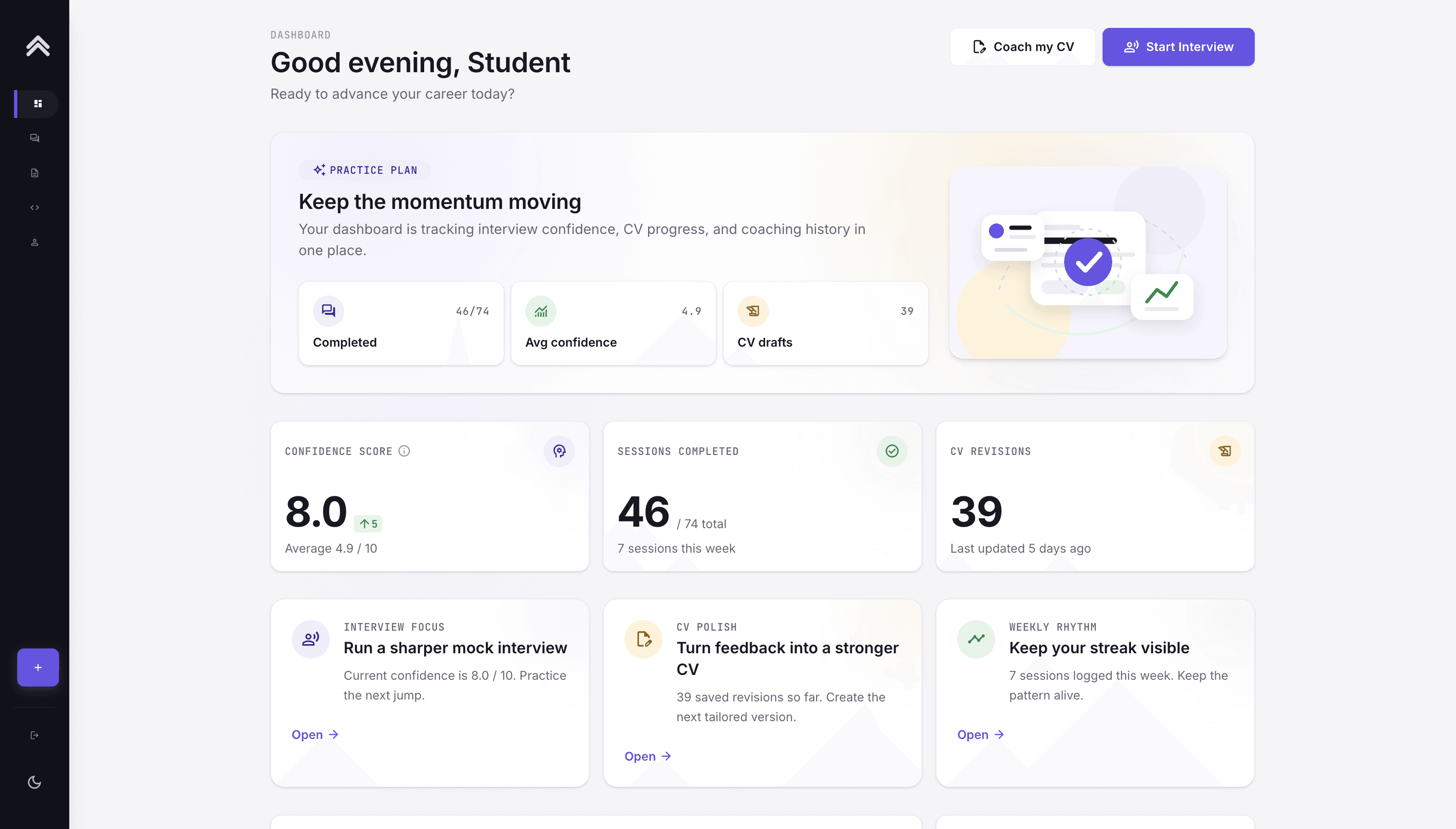 Antrenor AI student progress dashboard